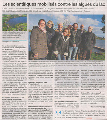 Ouest France, November 2017, 9th: Les scientifiques mobilisés contre les algues du lac