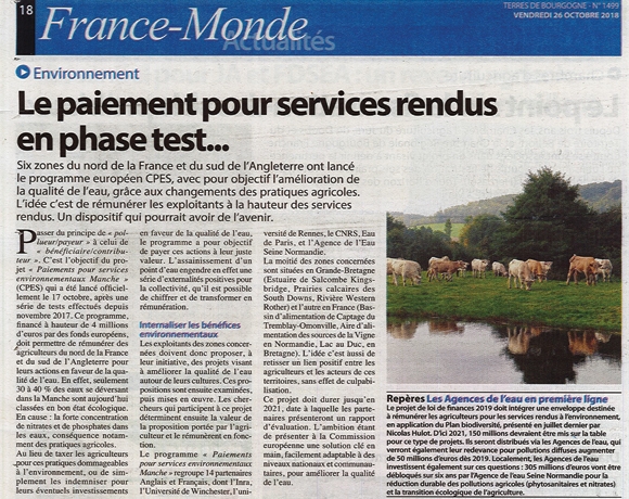 Terres de Bourgogne, 26 octobre 2018 : Les paiements pour services rendus en phase test